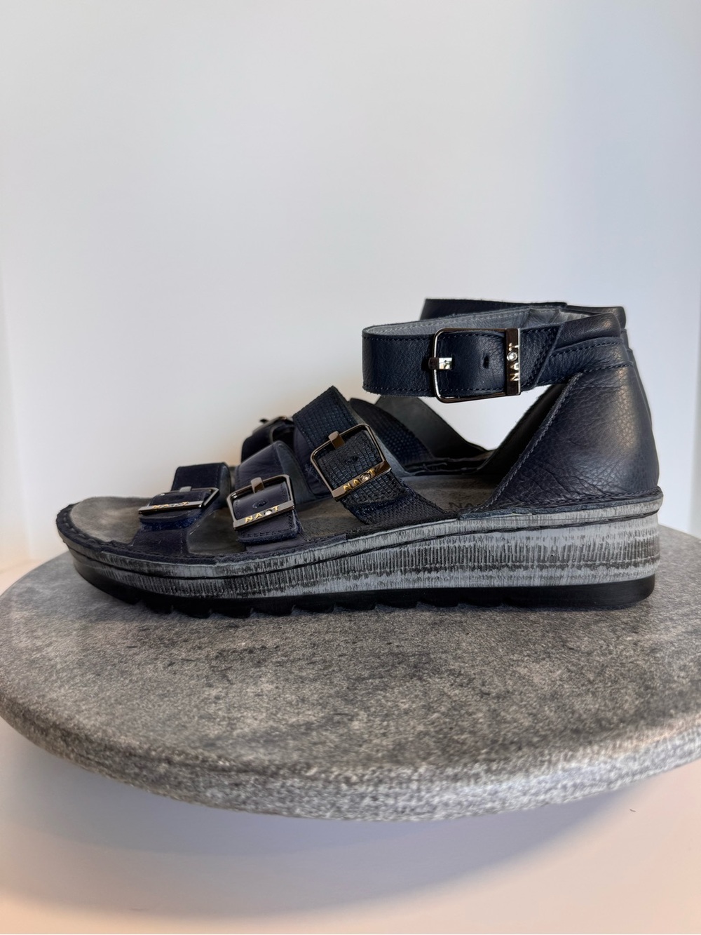 Naot Begonia Leather Ankle Strap Sandals Shoes Black Blue 39 - Picture 6 of 13
